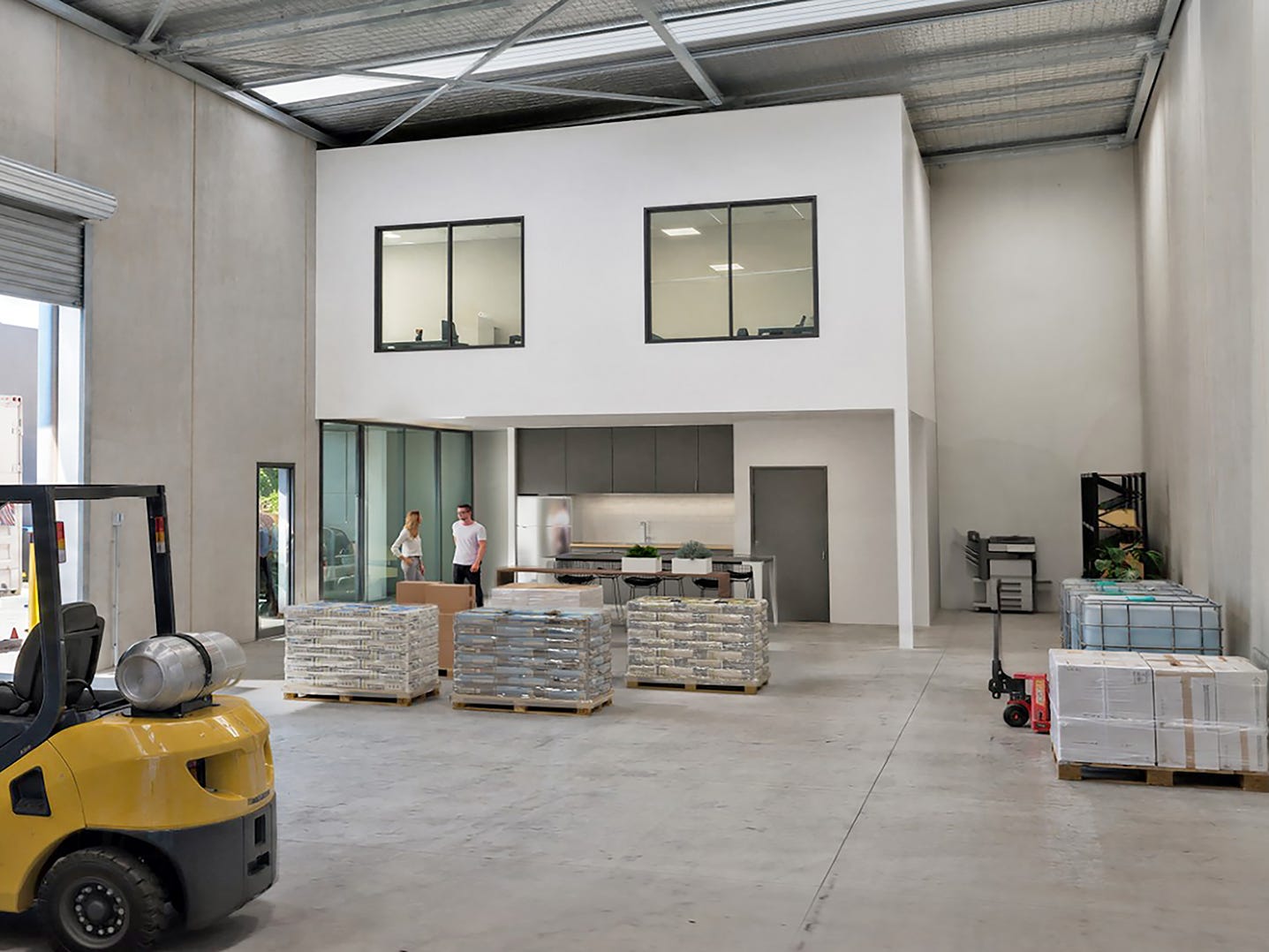 Industrial unit interior with office mezzanine for sale Gladesville