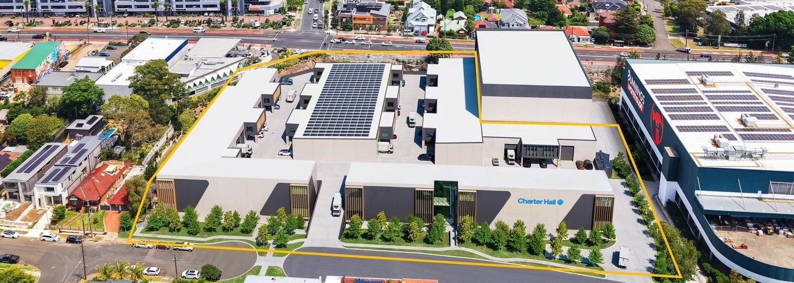 New industrial units and warehouses for sale at 22 College Street, Gladesville — aerial render of the Charter Hall estate